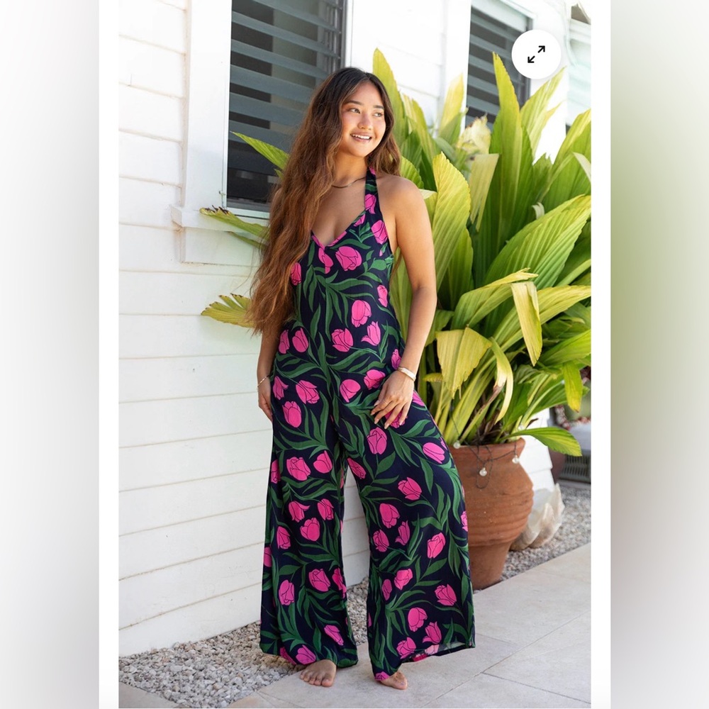 Fighting Eel Ava Sky Jumper Kara Ultramarine Rose Floral Jumpsuit Small NWT
